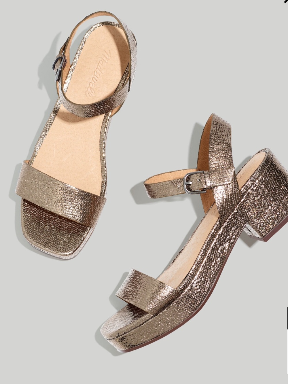 Madewell the Lina platform sandal in metallic bronze leather size 9.